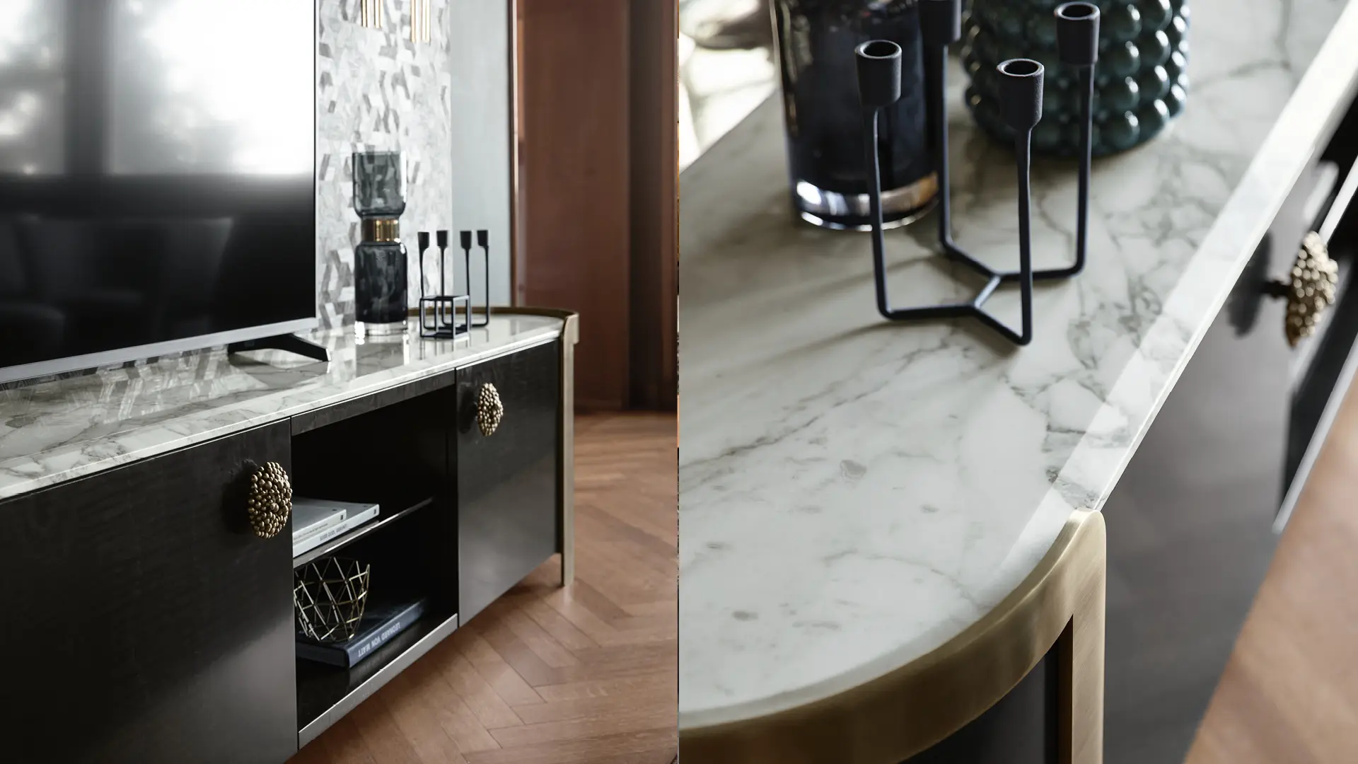 porta tv piano marmo dettagli